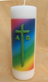 Cilinderkaars Regenboog met kruis