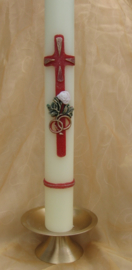 Trouwkaars Kruis met ringen en roosje