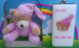 Geboortekaars Beertje roze  & knuffel in geschenkdoos