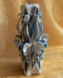 Handgesneden kaars witte krul XL