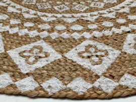 vloerkleed rond jute witte print  200 cm