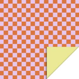 Cadeaupapier big check orange/Mauve