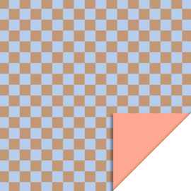 Cadeaupapier big check blue/taupe