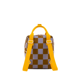 Rugtas checkerboard paars/bruin