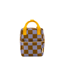 Rugtas checkerboard paars/bruin