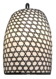 Hanenmand lamp bamboe gevlochten zwart met witte binnen afwerking