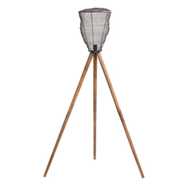 Toux Iron copper floor lamp wooden base L - PTMD