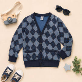 ZM3619 vest met ruit marine 7pcs