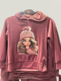 FRKU020 hoodie velours ROZE  ( 6pcs)