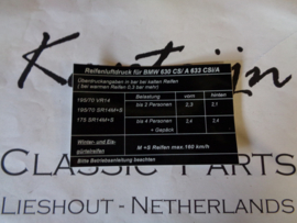Sticker "Reifenluftdruck" 630 CA/A + 633 CSi/A (Nieuw)