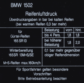 Sticker "Reifenluftdruck" 1502 (New)