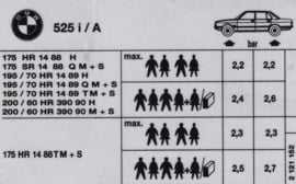 Sticker bandenspanning 525i / A (Nieuw)