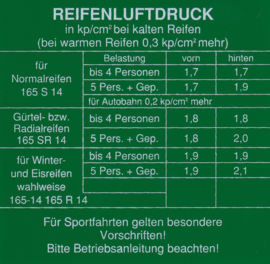 Sticker "Reifenluftdruck" (Nieuw)