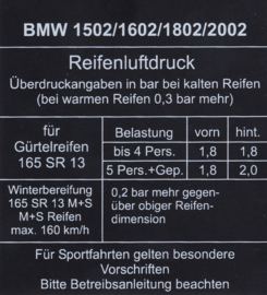 Aufkleber "Reifenluftdruck" ab 1973 (Neu)