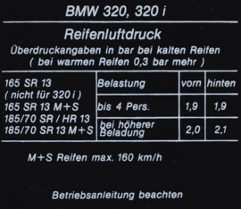 Aufkleber Reifenlüftdruck 320/4 - 320i (Neu)