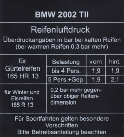 Sticker "Reifenluftdruck" 2002 tii (Nieuw)
