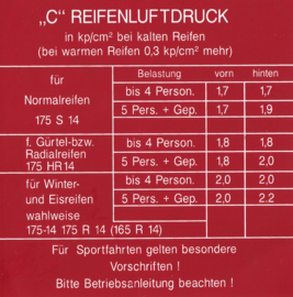 Aufkleber "Reifenluftdruck" 2000 C / CA / CS (Neu)