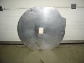 Ersatzrad Abdeckung aluminium mit Bügel und Holzblock (Neu)