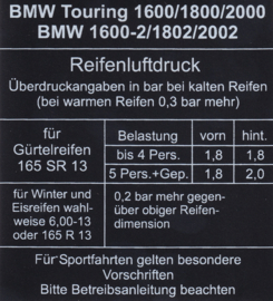 Sticker "Reifenluftdruck" 1971 up to 1973 (New)