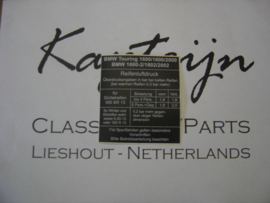 Sticker "Reifenluftdruck" 1971 tot 1973 (Nieuw)