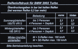 Aufkleber "Reifenluftdruck" 2002 Turbo (Neu)