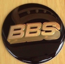 "BBS" domesticker d=70 mm zwart - goud (4 stuks, Nieuw)