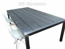 Tafel Stabilo-industrieël, stalen tafel met steigerhouten blad