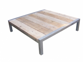 Tafel Stabilo Relax, loungetafel van verzinkt staal en steigerhout