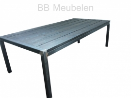 Tafel Stabilo-industrieël, stalen tafel met steigerhouten blad