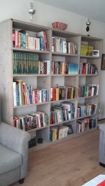 Boekenkasten in verschillende houtsoorten.