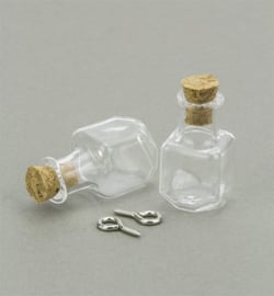 Mini Glass Bottles, met kurk en schroefoog - Vierkant