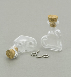 Mini Glass Bottles, met kurk en schroefoog - Hart