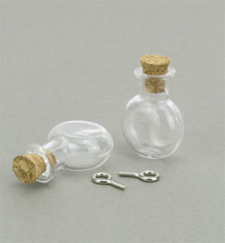 Mini Glass Bottles, met kurk en schroefoog - Rond (plat)