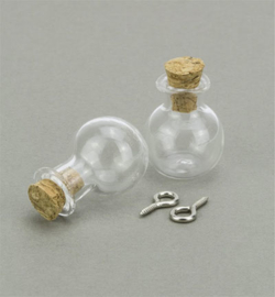 Mini Glass Bottles, met kurk en schroefoog - Rond (bol)