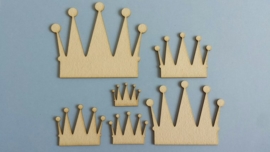 Kroontjes in 6 maten 10-8-6-5-4-3 cm 1,5 mm dik chipboard 6 stuks