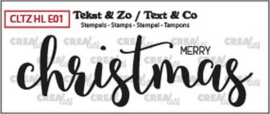 Crealies Clearstamp Text & Zo Handlet. merry christmas solid CLTZHLE01 27x88mm