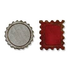 658559 Sizzix Movers & Shapers Magnetic Dies By Tim Holtz Mini Bottle Cap & Postage Stamp