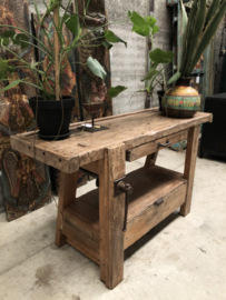 Prachtige oude werkbank met opbergvak lengte 160 cm (146370) verkocht