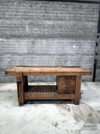 Antieke werkbank met laden (147119)  lengte 201 cm verkocht