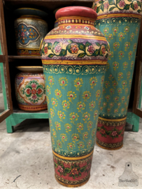 Slanke ijzeren watervaas handgeschilderd Indiaas kunstwerkwaterpot 147907 verkocht