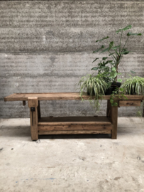 262 cm lange antieke eiken werkbank met klep (146308) verkocht