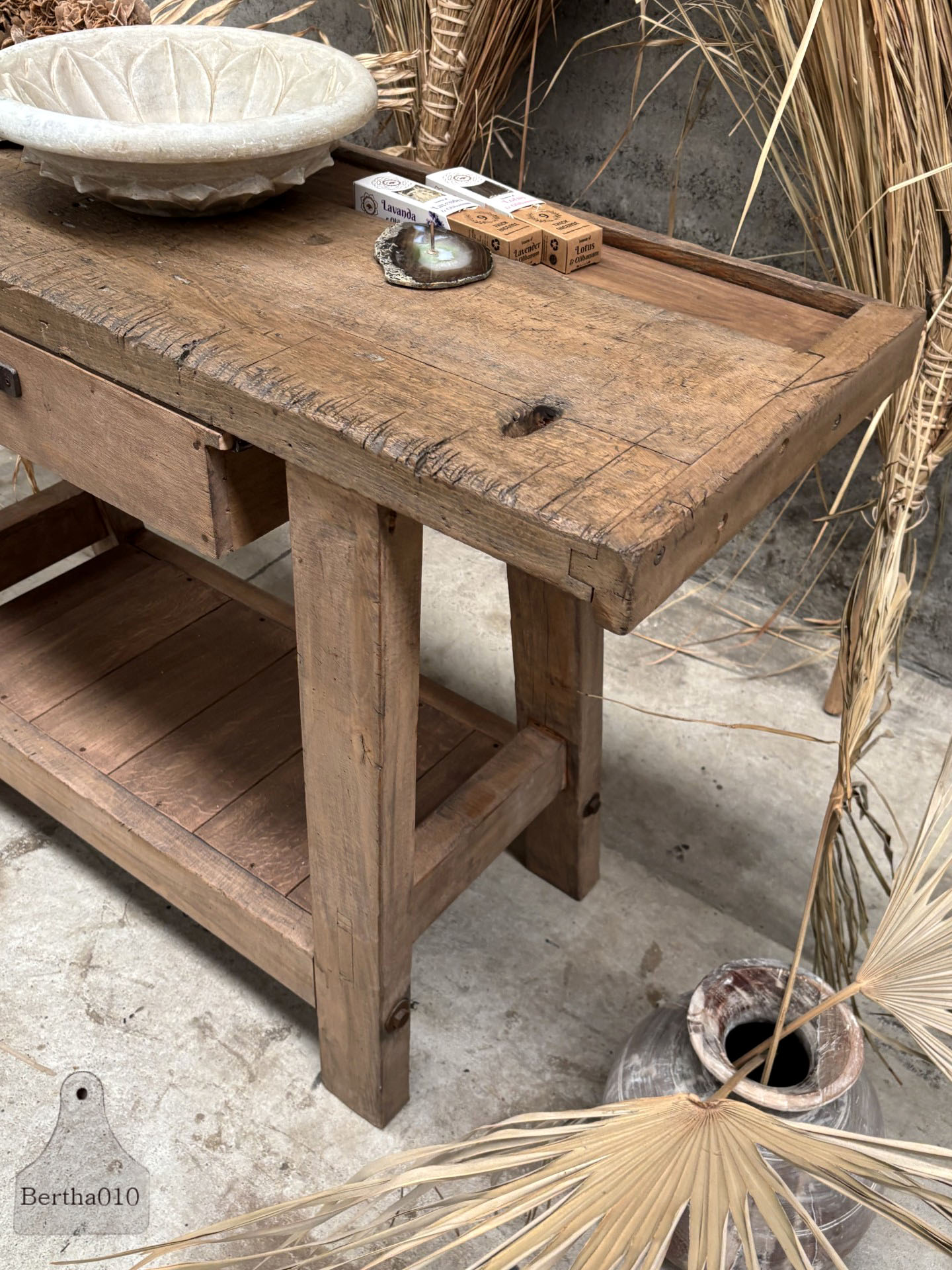Kleine Franse werkbank van oud eiken 140 cm 147608