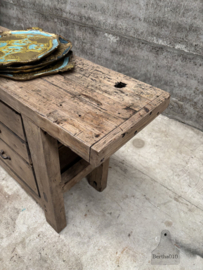 Franse oude werkbank met drie laden 147959