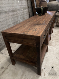 Historische XXL houten werkbank toonbank met 8 laden 148108