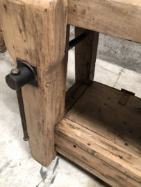 262 cm lange antieke eiken werkbank met klep (146308) verkocht