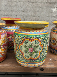 Handbeschilderde Indiase houten melkpot 147886ai 38 cm hoog