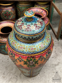 Handbeschilderde ijzeren vaas Indiaas vakmanschap (90 cm hoog) 147901