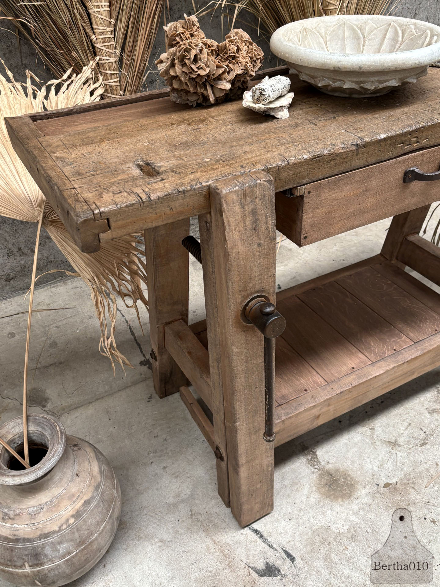 Kleine Franse werkbank van oud eiken 140 cm 147608