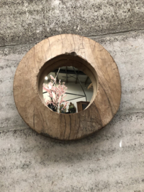 Uit 1 stuk oud hout spiegel rond (145014) verkocht
