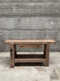 Authentieke Belgische timmermanswerkbank uit school 75 jaar oud 147954 lengte 172 cm